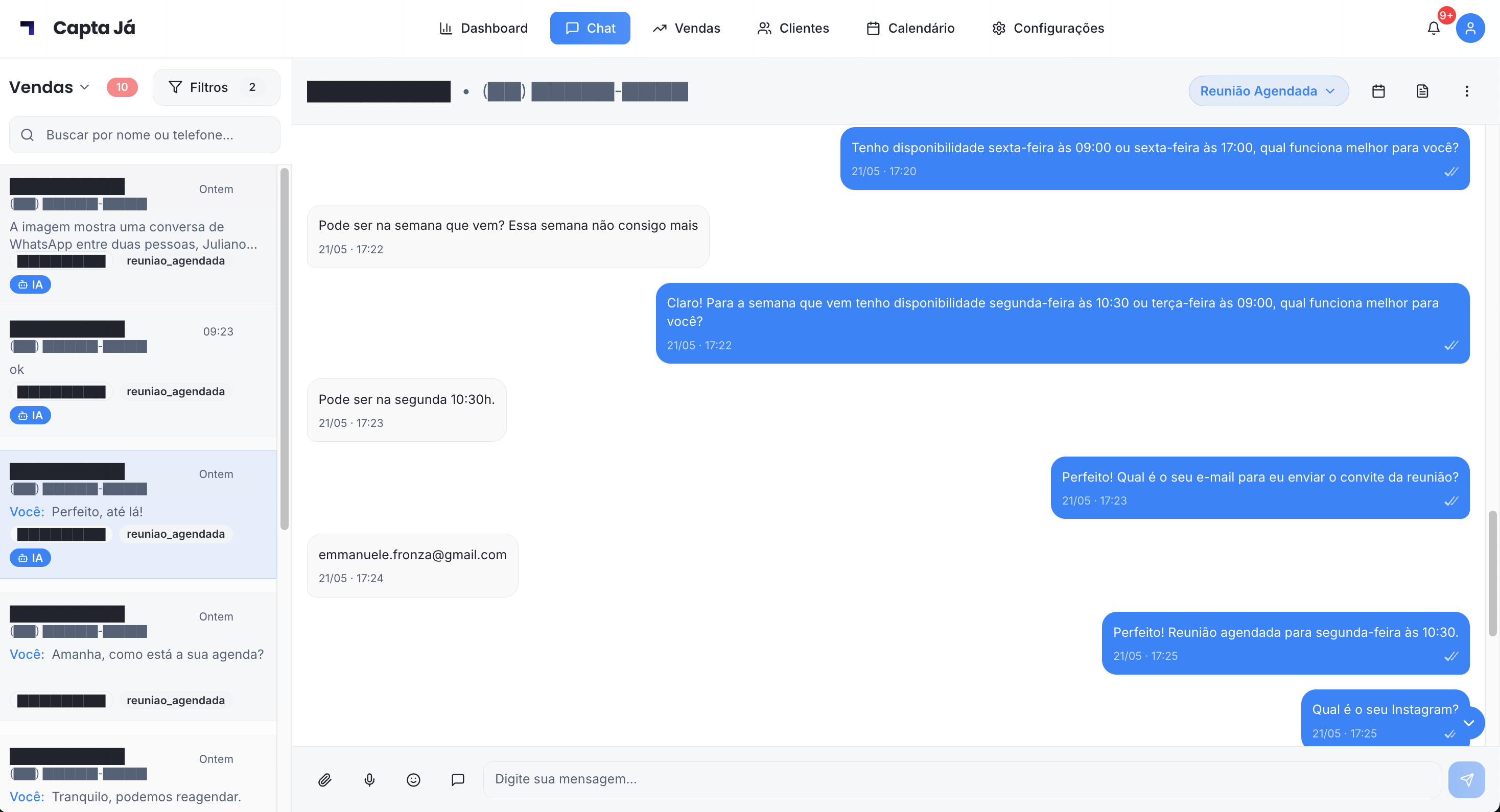 Chat do CIA para controle da IA e envio de mensagens